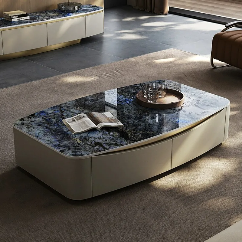 Slate modern simple living room household small apartment Italian minimalist saddle y leather rectangular TV cabinet group