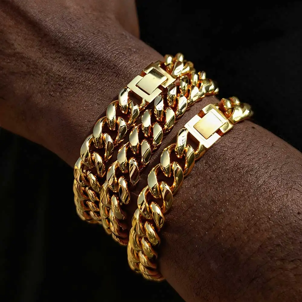 

Wholesale 6/8/10/12/14MM Men Stainless Steel Cuban Chain Bracelet Miami PVD Hip Hop Bracelet Jewelry For Women Drop Shipping
