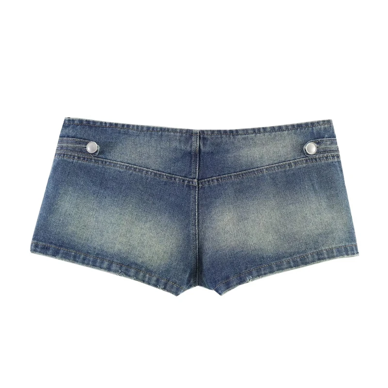 KEYANKETIAN 2026 Summer Y2K Streetwear Low Rise Denim Hot Pants Slim Fit Double Side Metal Buttons Jeans Mini Denim Shorts