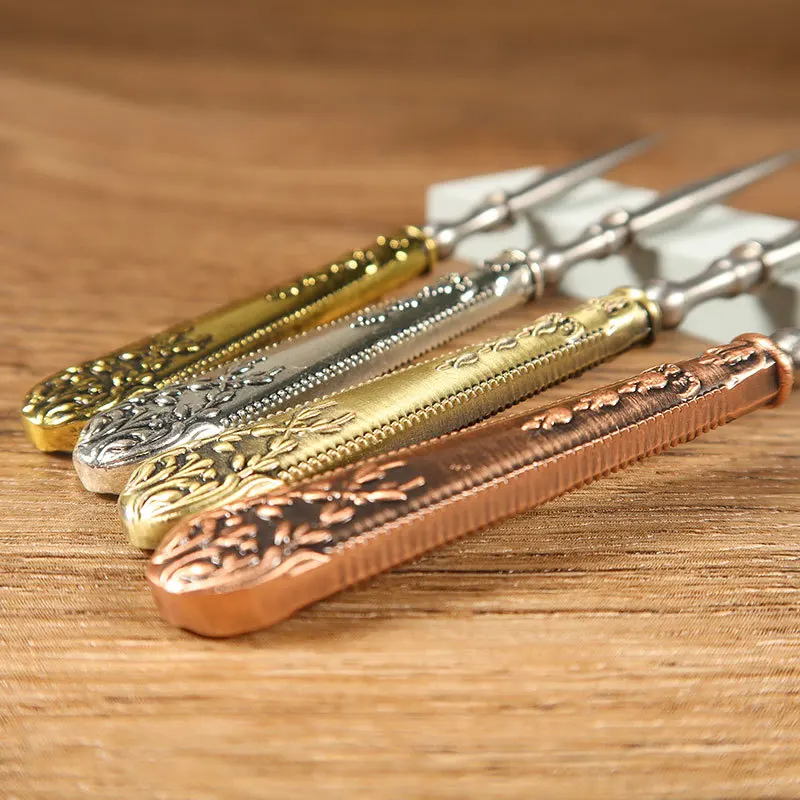 Vintage Leather Punch Hole Awl Tool Retro Round Hole Bronze Silver Awl 12cm Hand Stitch Tool for DIY Embroidery Sewing Craft