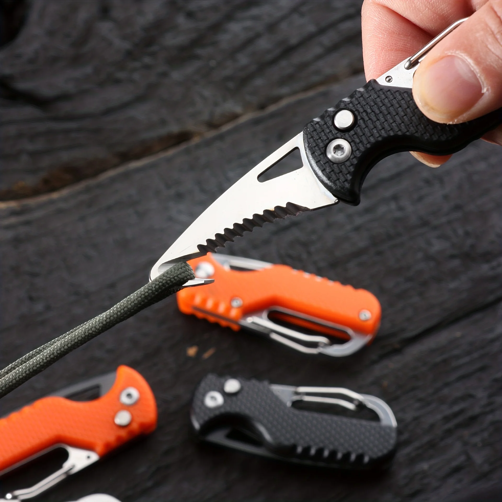 Multi Functional Outdoor Camping Portable Knife Keychain Serrated Hook Emergency Survival Tool Folding Quick Open Box Opener