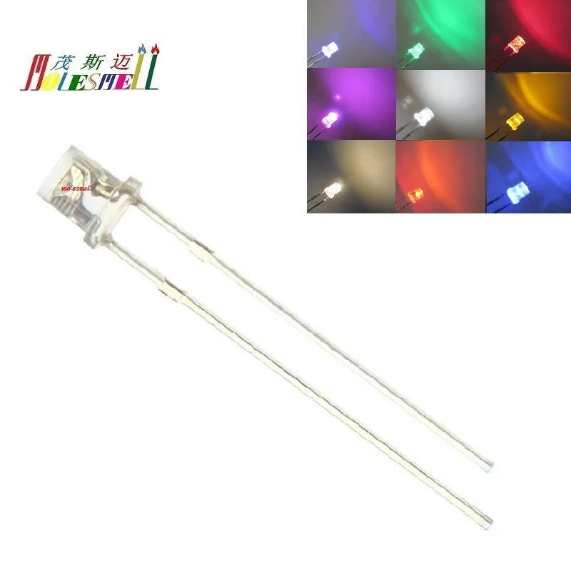 10pcs 3mm flat top Red Yellow Blue Green White Orange Purple Pink Warm white water clear lens LED flat head led light lamp