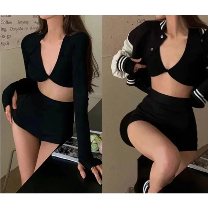 

Swimsuit Women Two-piece Set Split Long sleeve Slimming Belly Covering High Waist Hot Spring Swimsuit Women Ins Internet