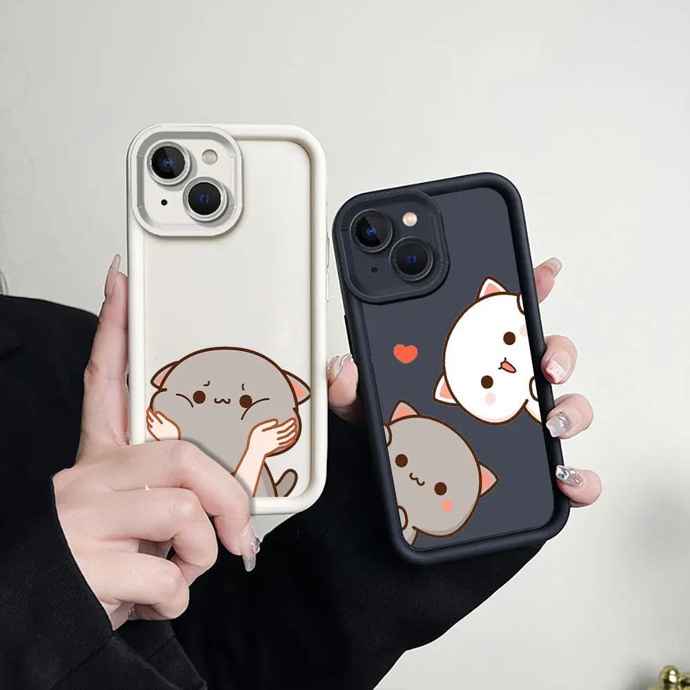 Cartoon Peach Goma Mochi Cat Phone Case For Redmi Note 13 12 12S 11 11T 11S 10 9 9S 8 Pro Plus 7 A1 A2 5G Ladder Silicone Cover