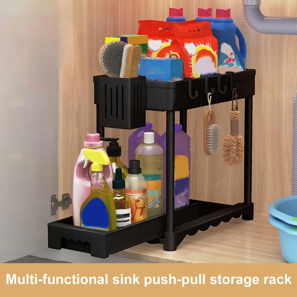 Double-layer Drawer Storage 2 Tier under Sink Storage Rack Easy Assembly Organizer for Kitchen Bathroom Toilet Bathroom Shelf