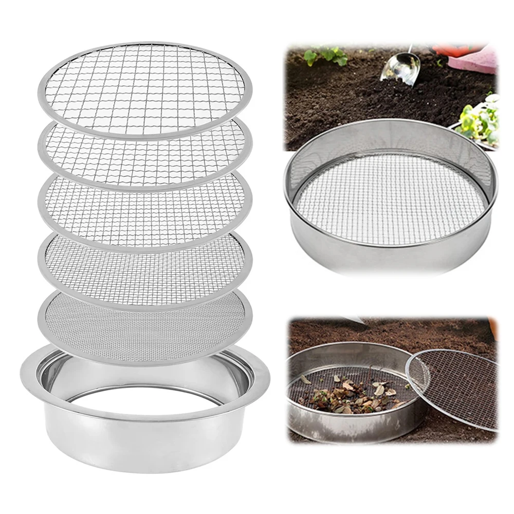 Replaceable Mesh Garden Soil Sieve 1/3/6/9/12mm Mesh Hole Stainless Steel Soil Filter Soil/Sand/Gravel/Planting Soil Round Sieve
