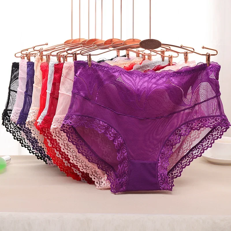 

Women Sexy Lingerie Lace Mesh Patchwork Panties Sexy Briefs Traceless Romantic G-string Menstrual Bikini Thong Underwear Mujer