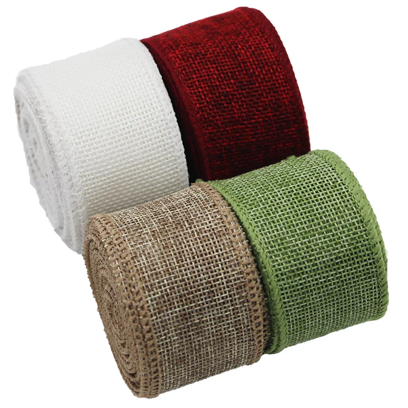 (5 meters/pack) 40mm color linen fabric iron wire edge ribbon gift box packaging ribbon festival decoration handmade DIY