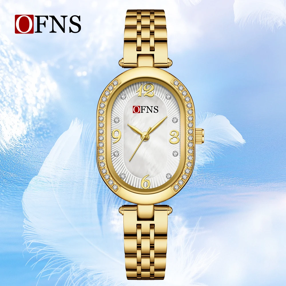 

OFNS Новые модные женские кварцевые часы 1535, перламутровый циферблат, водонепроницаемые компактные овальные женские кварцевые часы 2025