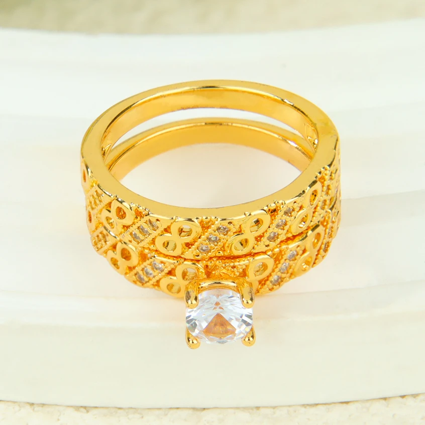 Dubai Mode Kubische Zirkonia Stapelbare Ringe 21k Vergoldet Arabischer Exquisiter Verlobungsring Paarringe Italienischer Goldschmuck – Detail 11