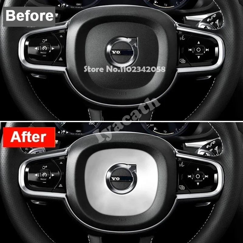 For Volvo XC60 XC-60 XC 60 2018 2019 2020 2021  Steel Center Logo 3D Steering Wheel Dedicated Car Sticker Covers Accessories