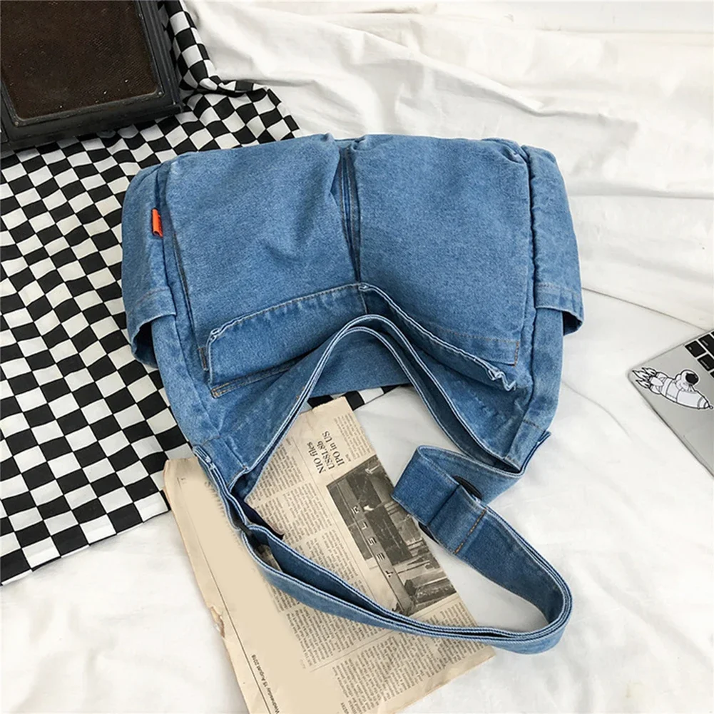 Vintage Denim Shoulder Crossbody Bags for Girls School Messenger Bags Travel Handbags Casual Large Capacity Women Shoulder Bags