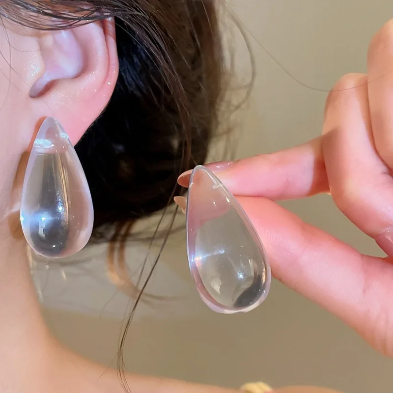 Minar Simple Transparent Resin Acrylic Water Drop Hanging Dangle Earrings for Women Female Statement Casual Holiday Jewelry