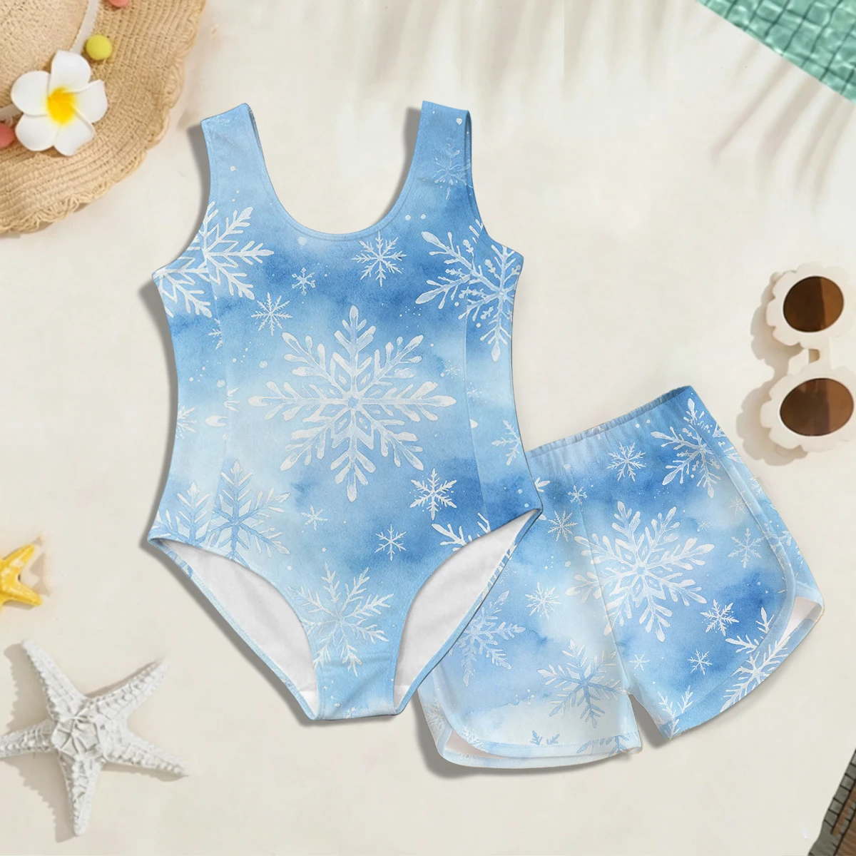 Girls' Summer Style Atmospheric Snowflake Fashion Two-piece Swimsuit