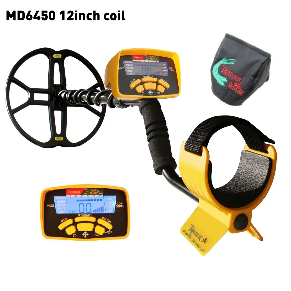 Professional Underground Metal Detector MD6450 Gold Search Target ID Shielded Metal 12 inch Coil Treasure Hunting Beach Detect