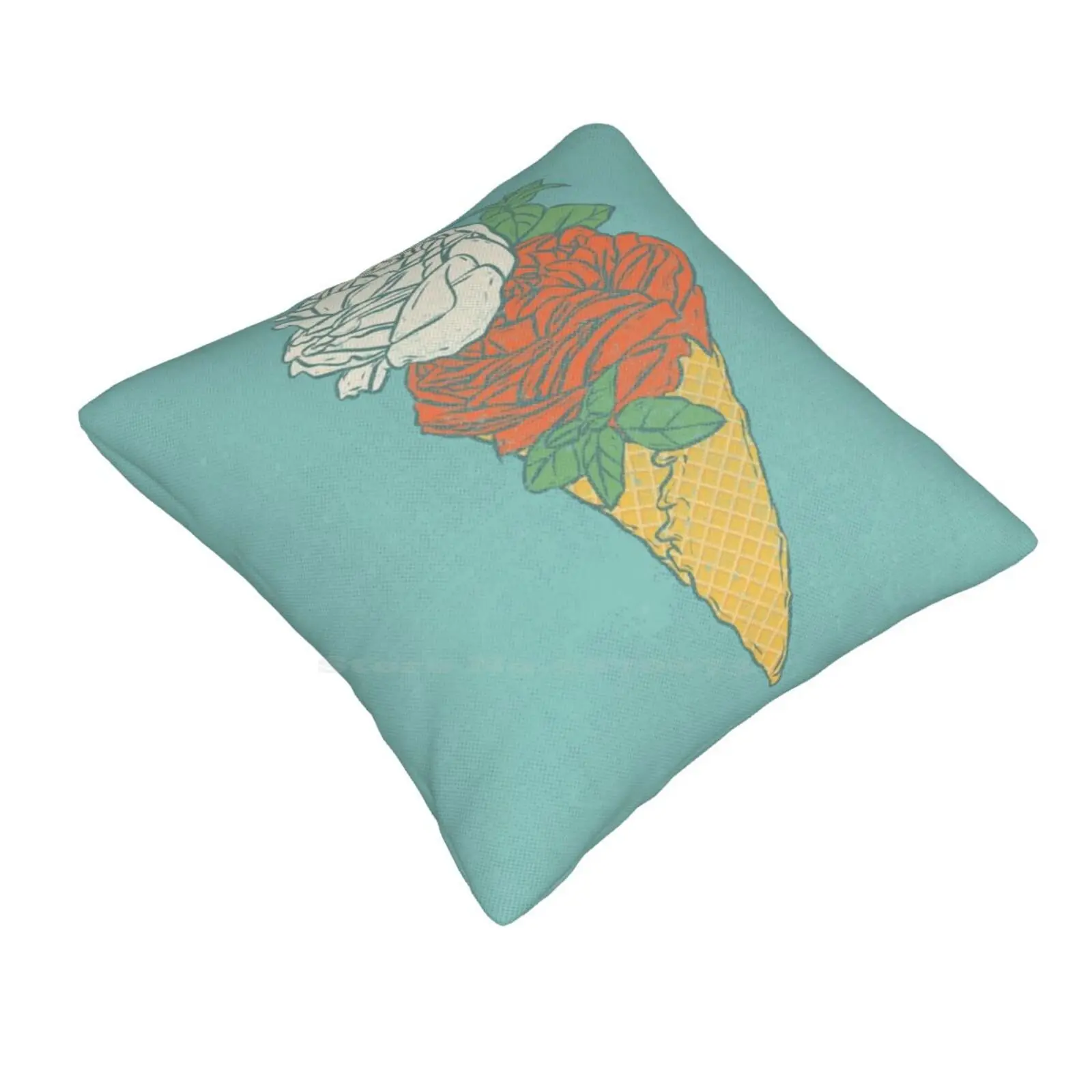 Rose Ice Cream Funny Cute Decor Square Pillowcase Pink Green Blue White Funny Amusing Cranium Pop Craft Color Colourful Rich