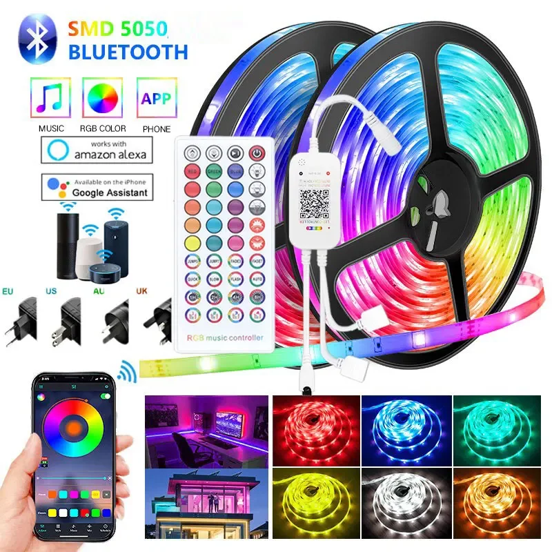 Bluetooth taśma ze światełkami Led 5050 2835 Wifi Alexa Rgb elastyczna taśma Tv Led Luces wstążka dioda 5M-30M do dekoracji pokoju gier