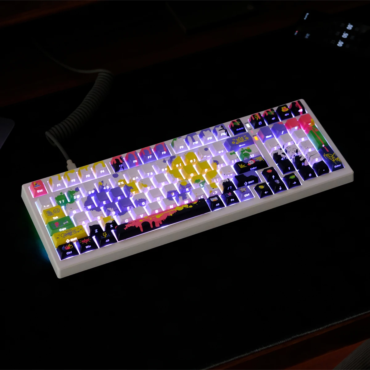 130 Keys Graffiti Side Printed Shine Through Keycap Cherry Profile Dye Sub PBT Keycaps for Cherry MX Switch Mechanical Keyboard