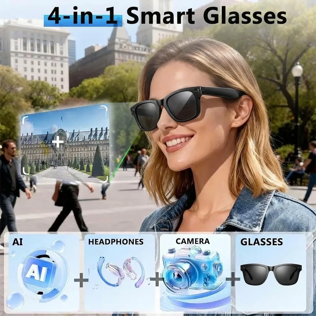 AI Smart Glasses 8MP Camera AI Chat Video Recording Photo Recognition Eyeware Photochromic Lens Bluetooth Call Music Sport Learn