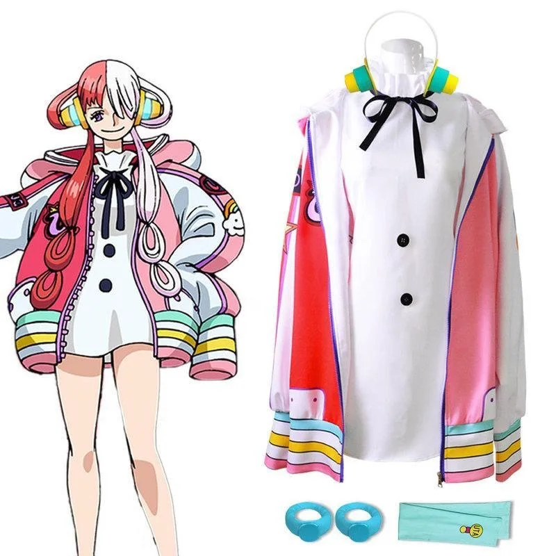 FILM Merah UTA Shanks Daughter Cosplay Anime Costume for Girls Pink Jacket Skirt with Sleeves Women's Dress Coat Suit view 4