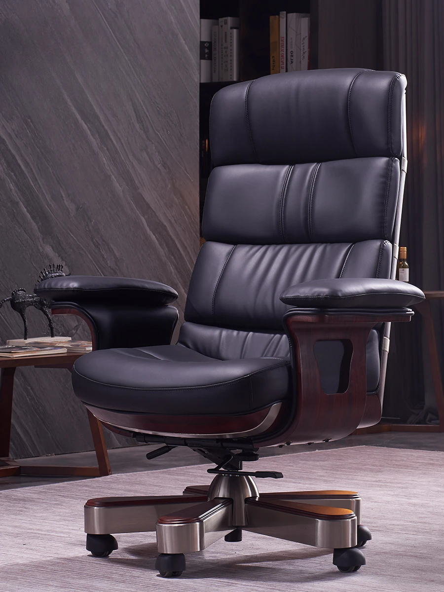 Boss chair, leather computer , home solid wood office swivel , high-back business president, cowhide executive chair