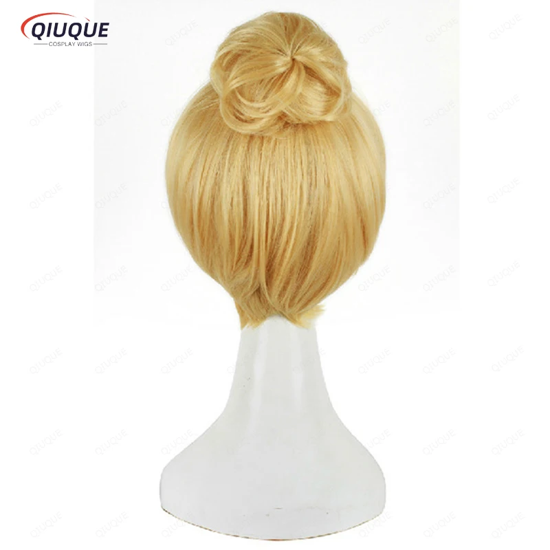 Princesa Tinker Bell Tinkerbell Cabelo Loiro Curto com Bun, Resistente ao Calor Cosplay Traje Perucas, Cap Free