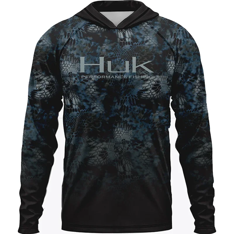 Men ’s Fishing Shirts Clothing HUK Long Sleeve T-shirt UPF 50 Hood Sun Protection Uv Breathable Angling Fishing Wear Jacket