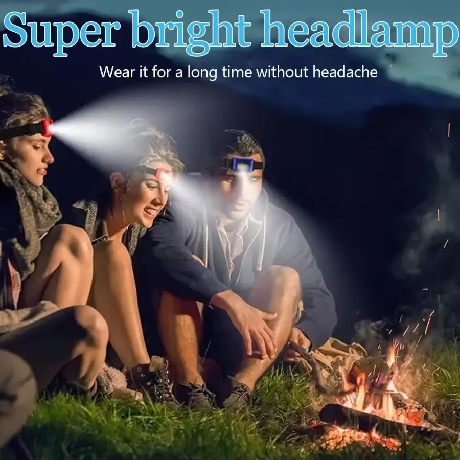 Super Bright COB LED Headlamp 3 Modes Headlight Lightweight Head Flashlight AAA Excluding Batteries