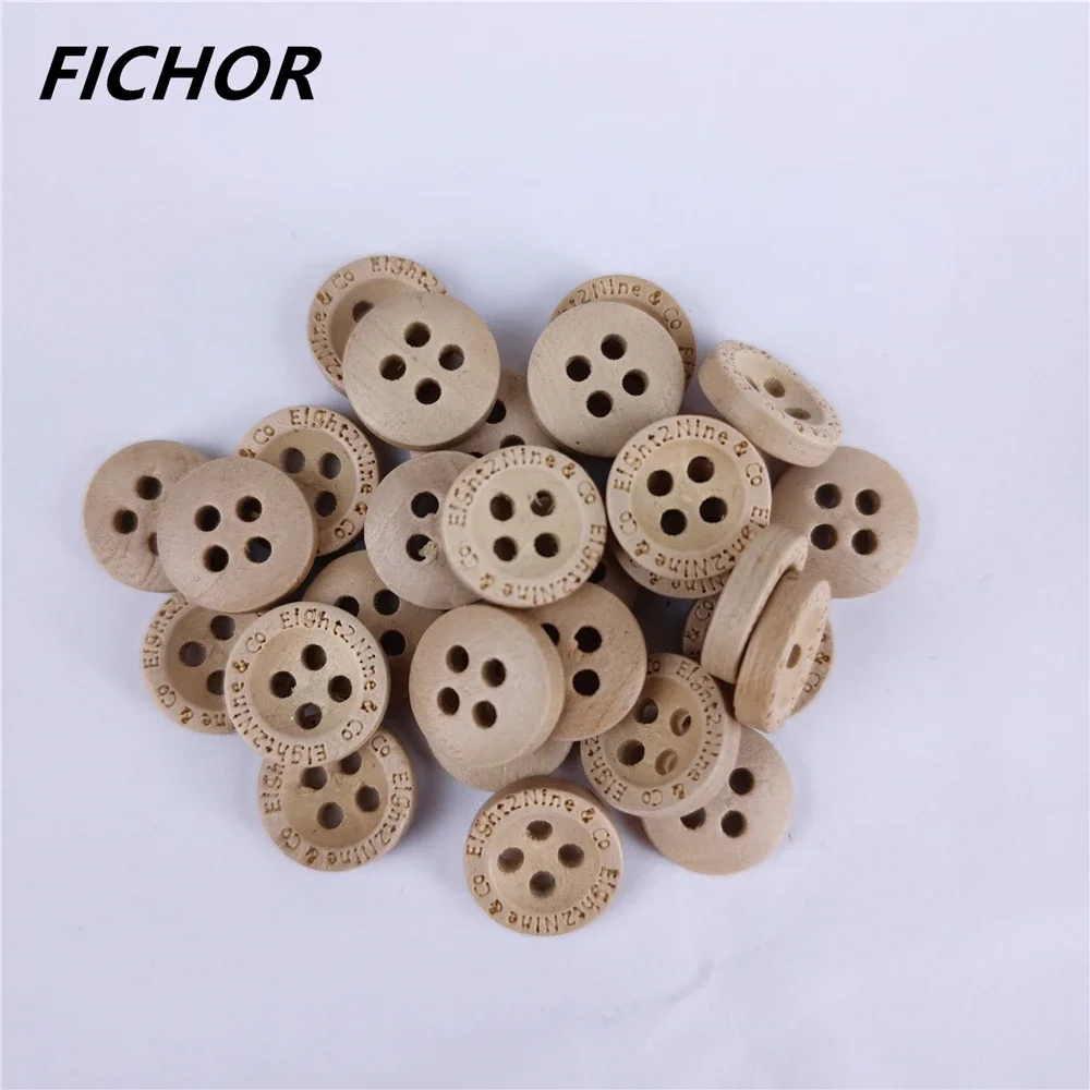 30pcs 12.5mm 4 Holes Brown Dotted Line Wooden Buttons Handmade Decorative Button For Apparel DIY Sewing Accessories
