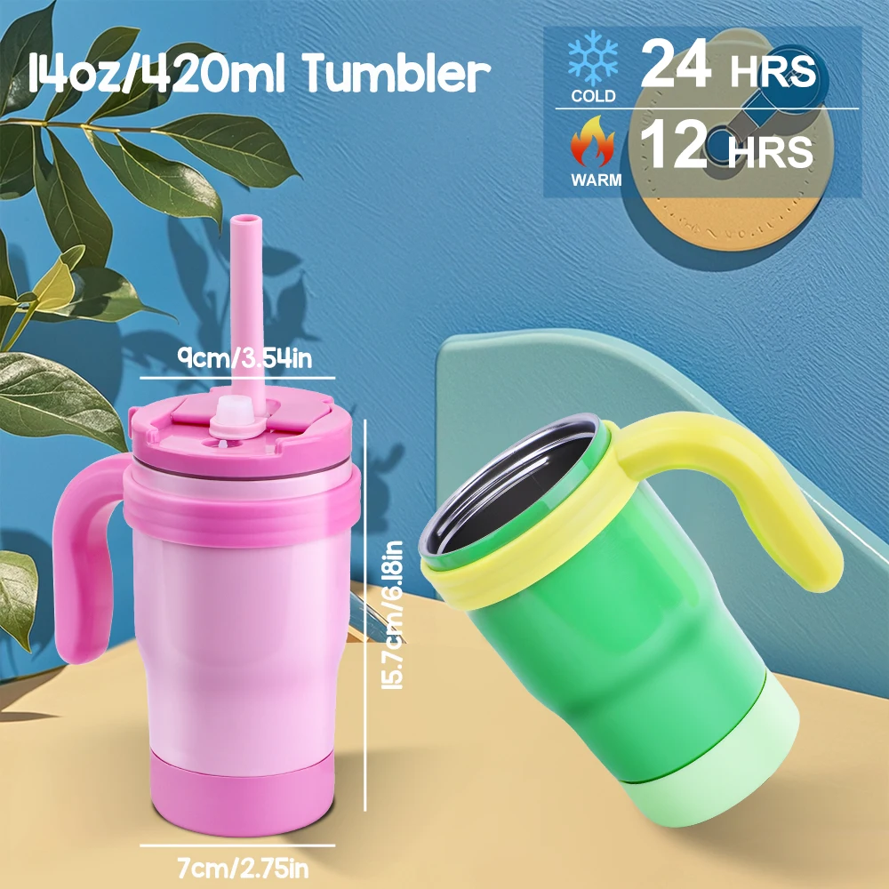 420ML Kids Thermos Bottle Leak Proof Tumbler With Handle Stainless Steel Travel Straw Mug For Toddler Boys Girls Christmas Gifts