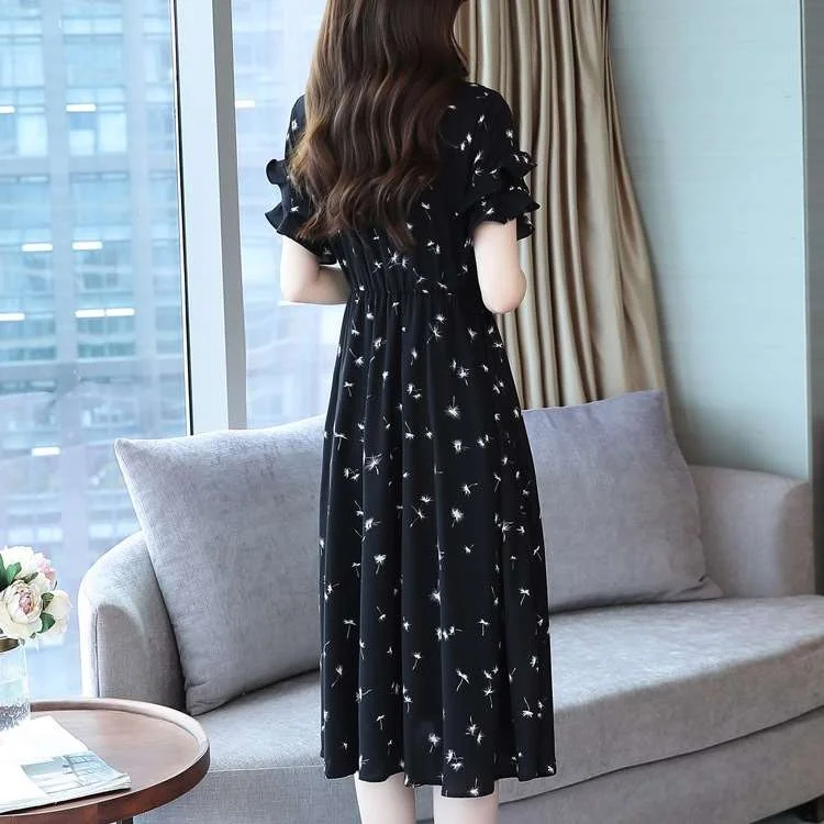 

Women's Summer New ort SVE Floral Dr High Waist A-Line Skirt Petal Sve V-Ne Ciwalk Basic Sle 00% Linen