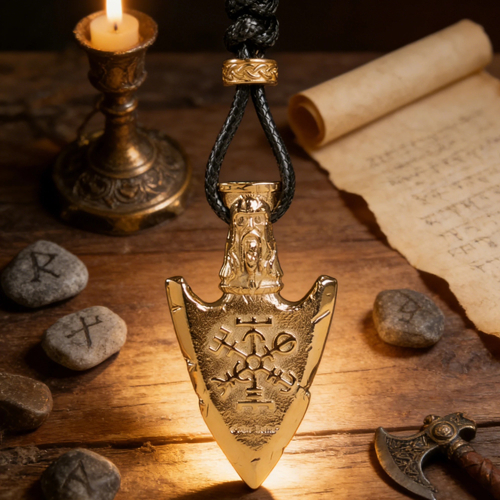 Viking Valknut Arrow Pendant Necklace Gold Titanium Steel Viking Compass Jewelry for Men & Women Couple Matching Norse Warrior
