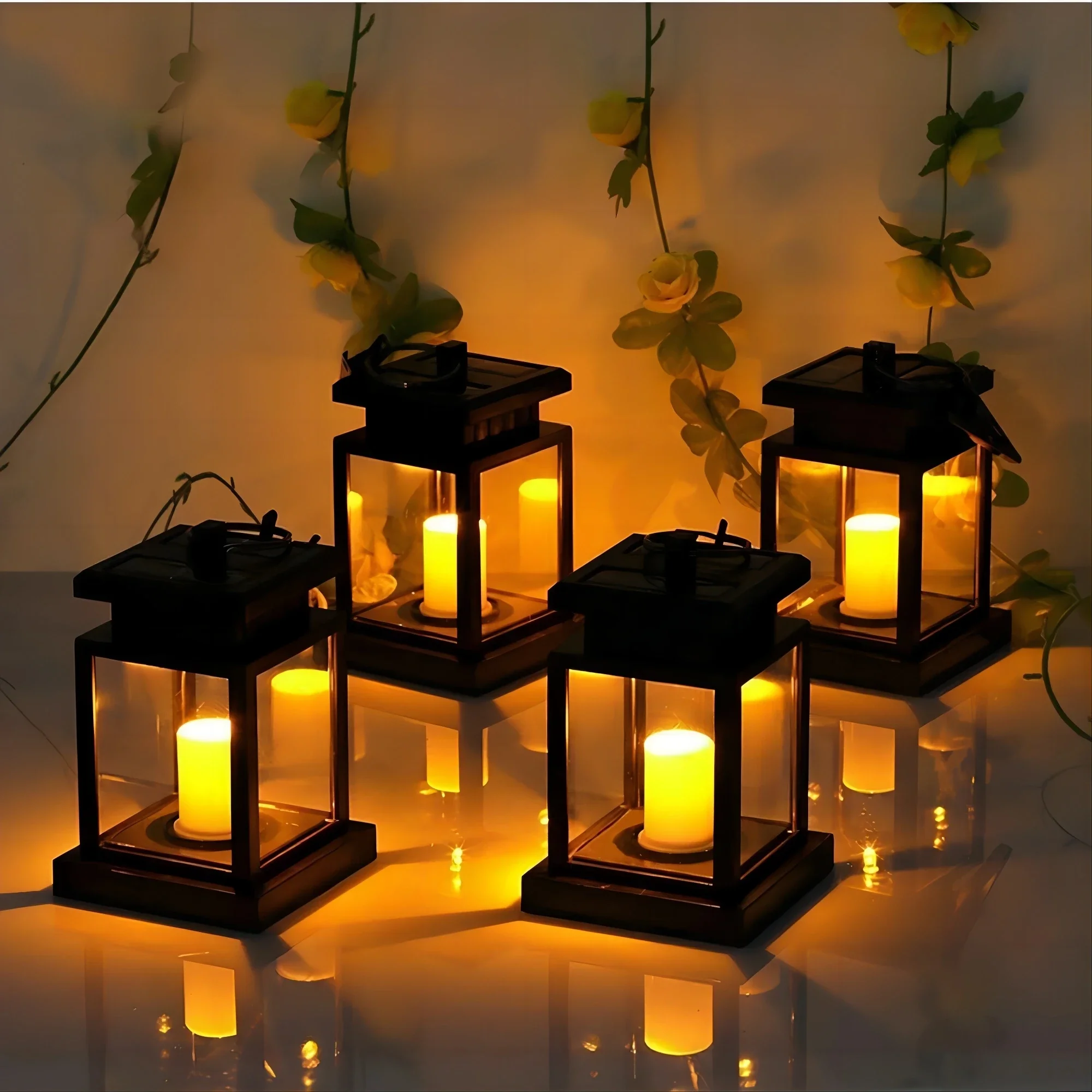 Outdoor Solar Candle Lantern Outdoor LED Solar Lantern IP44 Waterproof Hanging Lantern Light Auto ON/OFF Solar Landscape Light