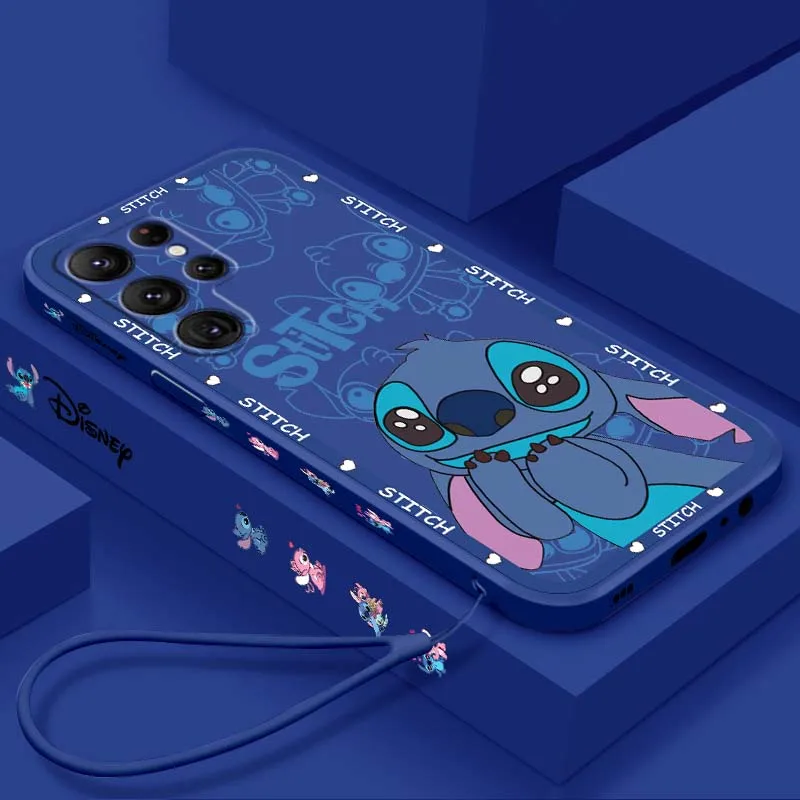 

Disney Stitch Art For Samsung Galaxy S25 S24 S23 S22 S21 S20 Ultra Plus FE 5G Liquid Left Rope Cover Phone Case