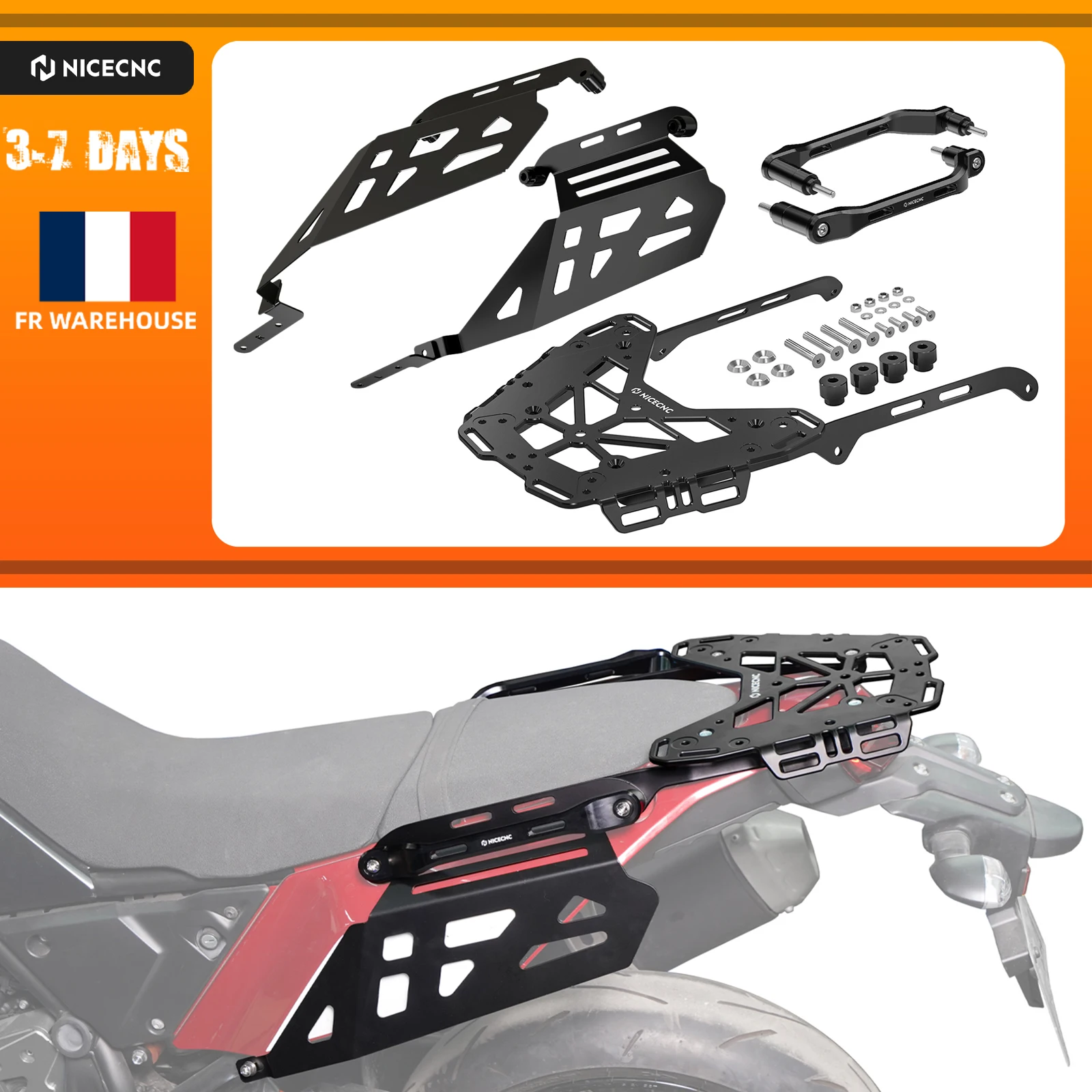 NICECNC Motorrad-Gepäckträger für Yamaha Tenere 700 XTZ700 T700 2019-2024 – passend für Satteltaschen, Drypacks, Rolltaschen, Befestigungsbügel und Haltegriffe