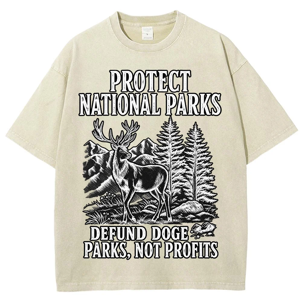 Men T Shirt Protect National Parks Graphic Print Short Sleeve Cotton Oversized Casual Loose Vintage Tee Tops Male Clothes