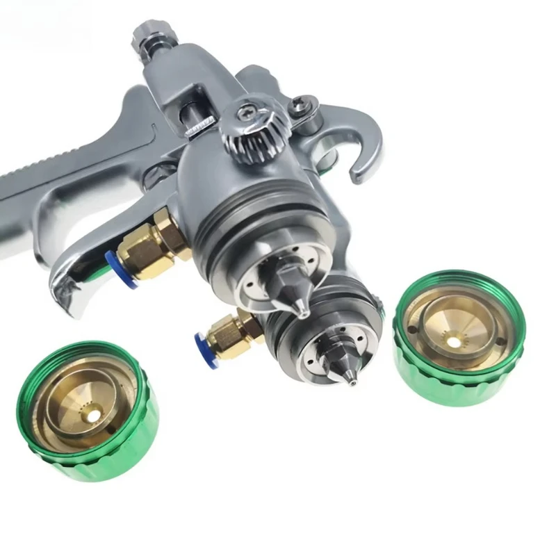 Spray Gun Double Nozzle Paint Sprayer, 1.3mm Dual Head Pressure Feed Paint Spray Gun