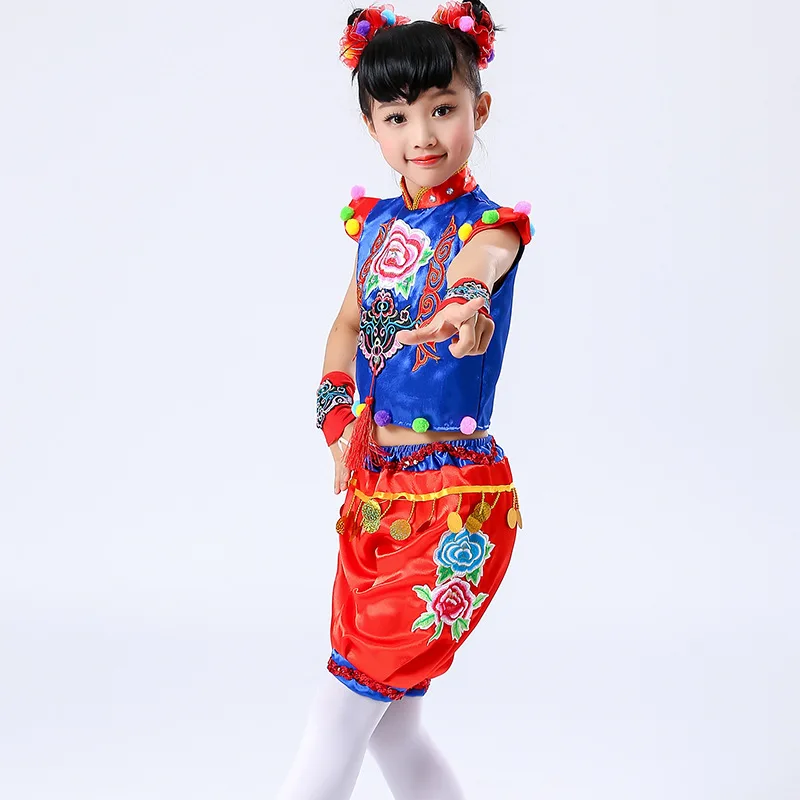 Trajes de desempenho de festa de festival infantil trajes de dança étnica chinesa traje de festa de dança de ano novo