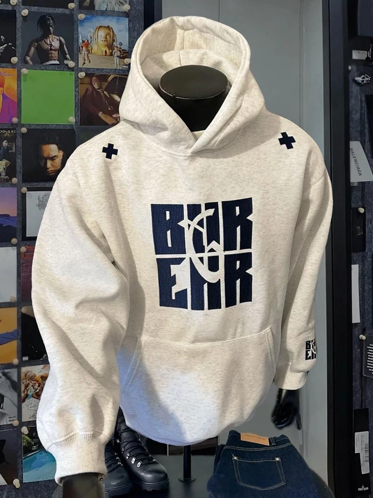 

Men's Oversize Hoodie Sweatshirt Embroidered Fleece Lined Hard And Stiff Autumn Winter Fashion Casual Comfortable Streetwear
