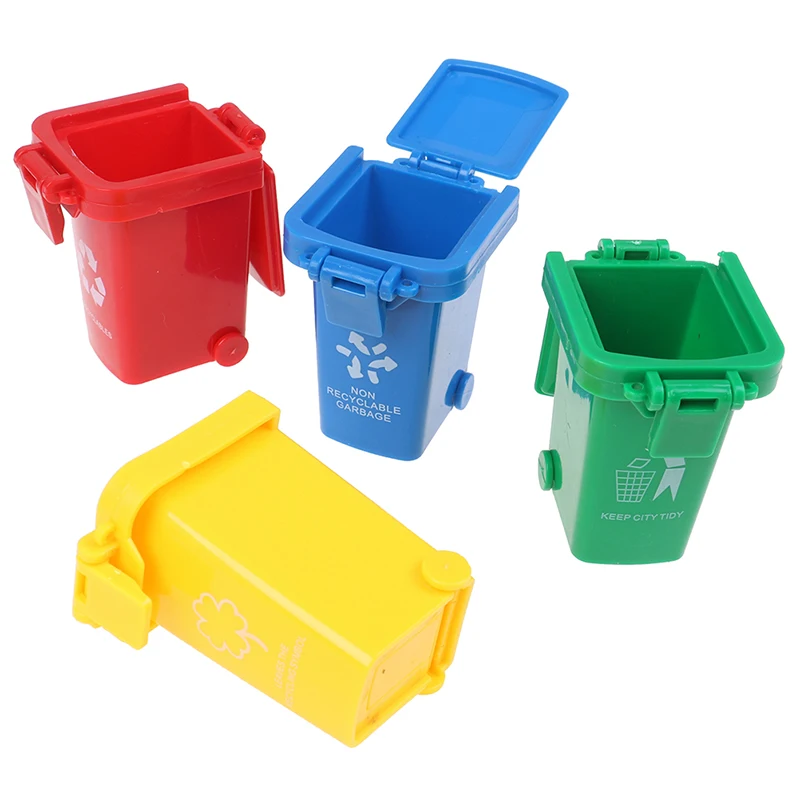 4pcs/set Mini Trash Can Toy Garbage Truck Cans Curbside Vehicle Bin Toys Kid Simulation Furniture Toy Gift