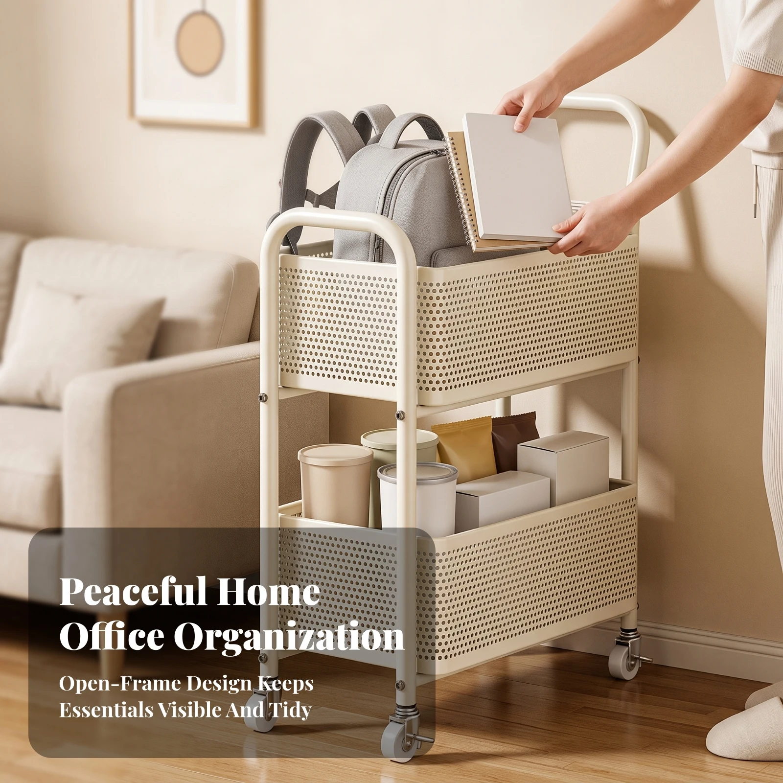 Home Office Student - 2-Tier Rolling Cart Sturdy 2 Tier