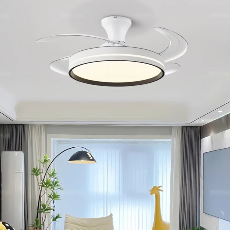 Modern Light High Power Inverter Minimal Hidden Ceiling Fan Light Variable Speed Low Profile Living Room Dining Room European