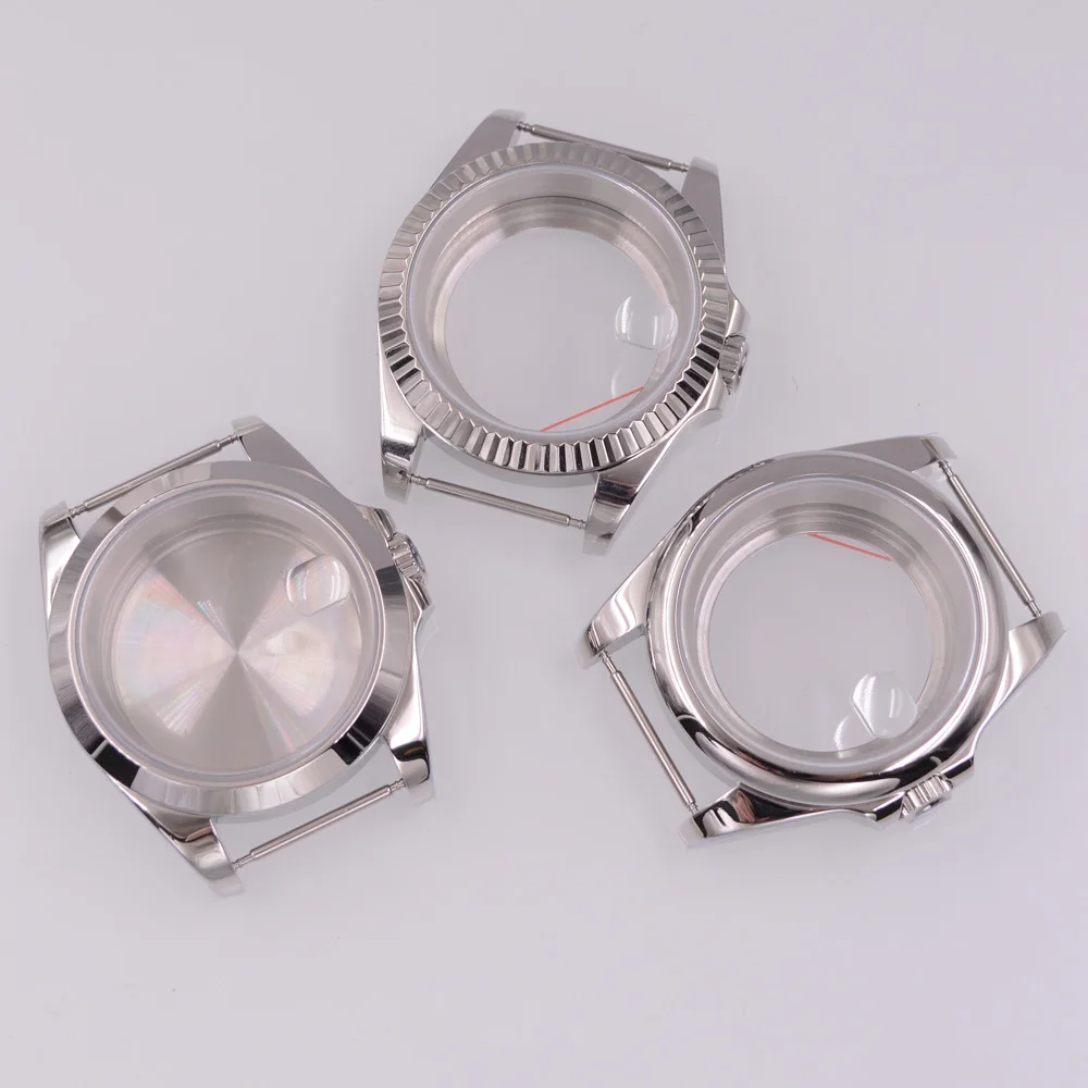 40MM Sapphire Glass Silver Pig Mouth Watch Case Fit NH34 NH35 NH36 PT5000 ETA2824 ST2130 Movement Watch Accessories