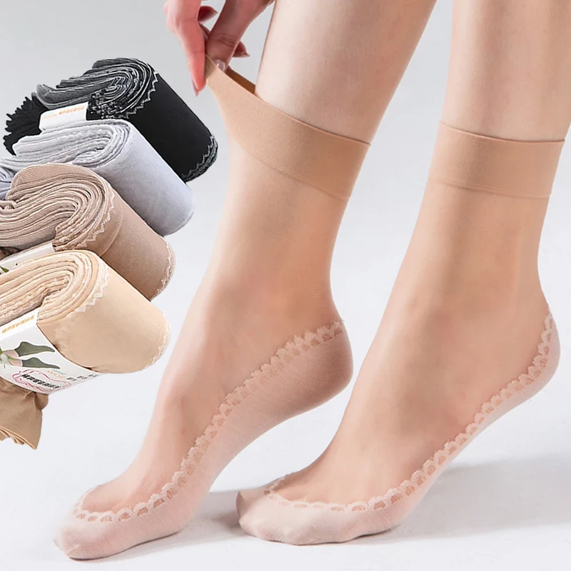 

Spring Summer Women Soft Socks Velvet Silk Socks Non-Slip Bottom Splice Transparent Ladies Ultrathin Breathable Sock Hosiery