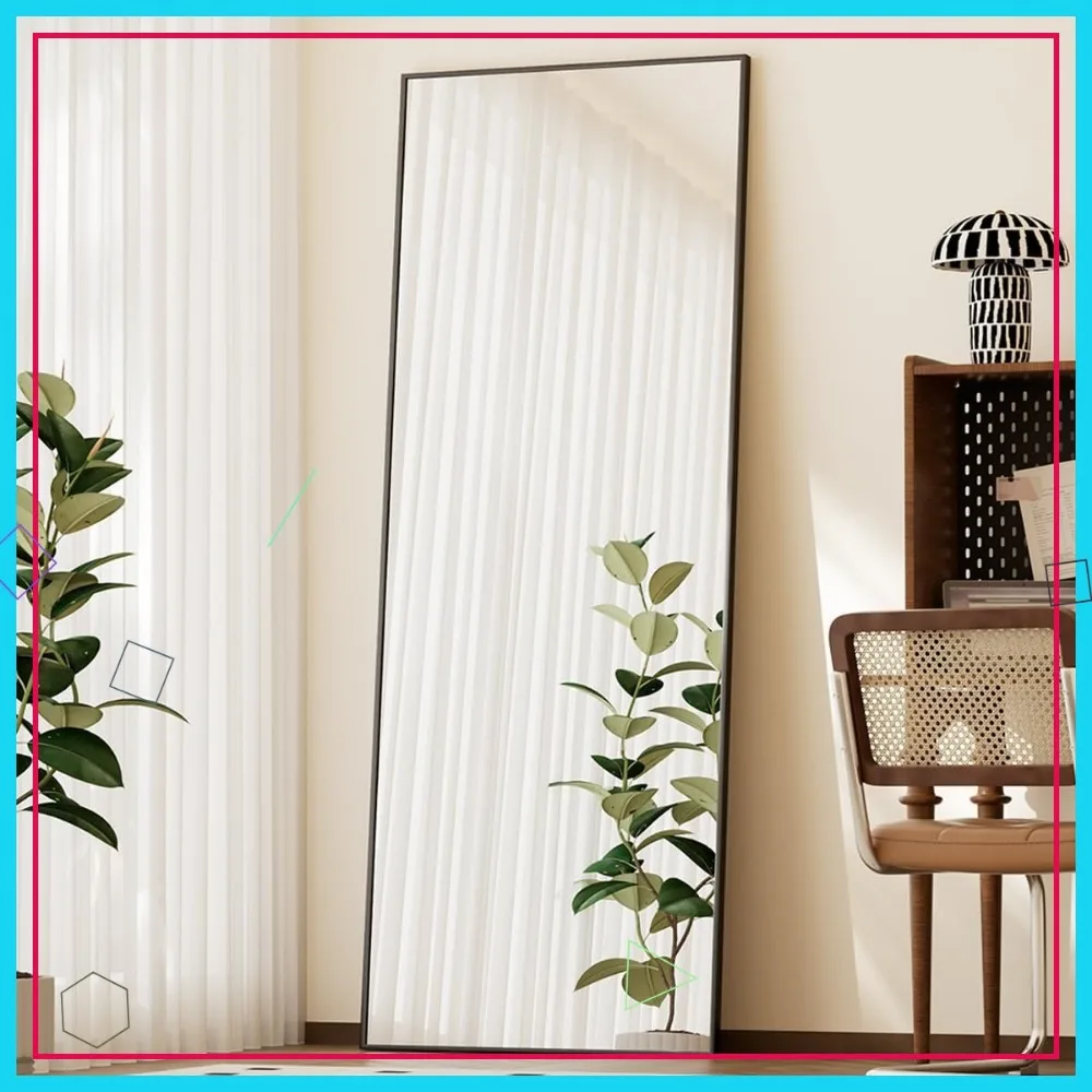 

56x21 Inch Full Length Floor Mirror with Aluminum Frame, Shatter-Proof Tempered Glass for Living Room or Bedroom