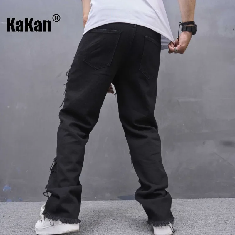 Kakan - New European and American Micro La Style Pure Black Jeans for Men, Trendy Straight Length Jeans K78-505