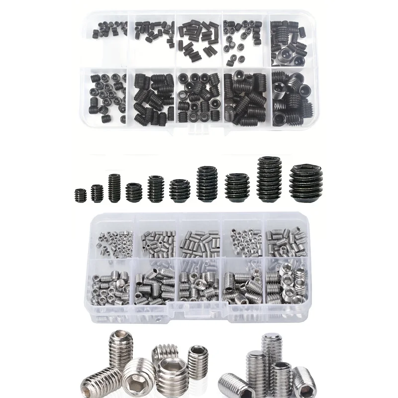 

500PCS Hexagon Socket Allen Cup Point Set Screw Black Zinc Plated Stainless Steel DIN913 M2.5 M3 M4 Flat Point Grub Bolt Screw