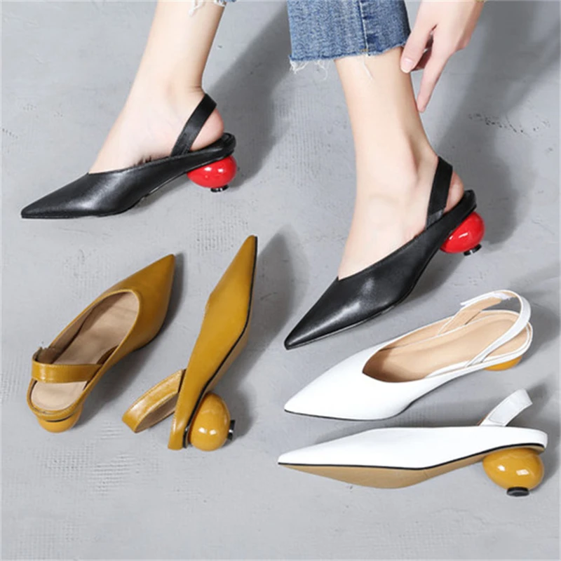 Special Heel Design Women Shoes Sexy Pointed Toe Fashion Slingback Ladies Shoes Solid Color Hand-made Comfy Tacones Para Mujer