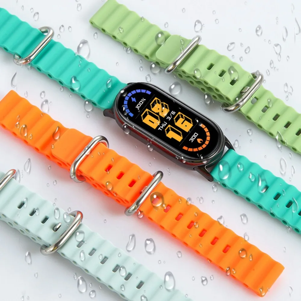 Xiaomi Mi Band 8用の調整可能なシリコン交換ベルト,ソフトシリコンストラップ,ニードルバックルインターフェース