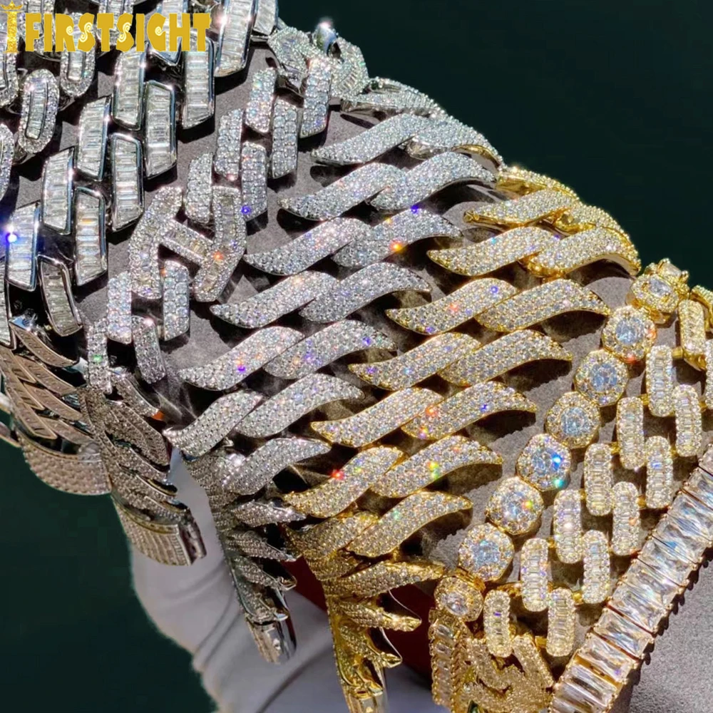 New Iced Out Cuban Link Bracelet For Men Prong Setting CZ Cubic Zirconia Two Tone Color Chain Bangle Hip Hop Jewelry
